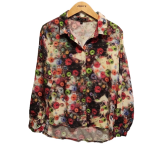 Wyatt Rose multicolor tencel long sleeve/roll tab button-up shirt sz M